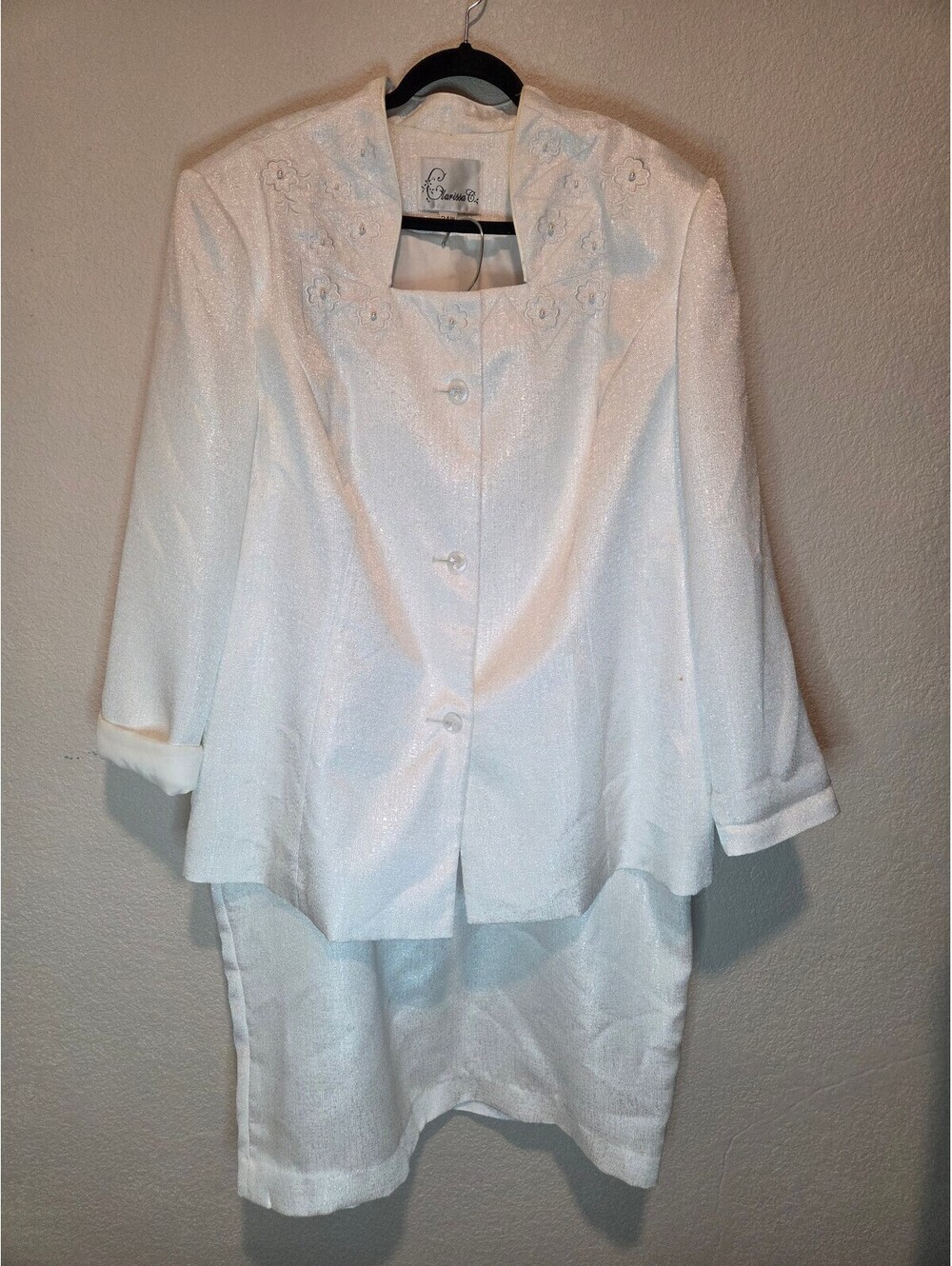 Vintage Clarissa C. White Pearl Detail Jacket and Skirt 24W